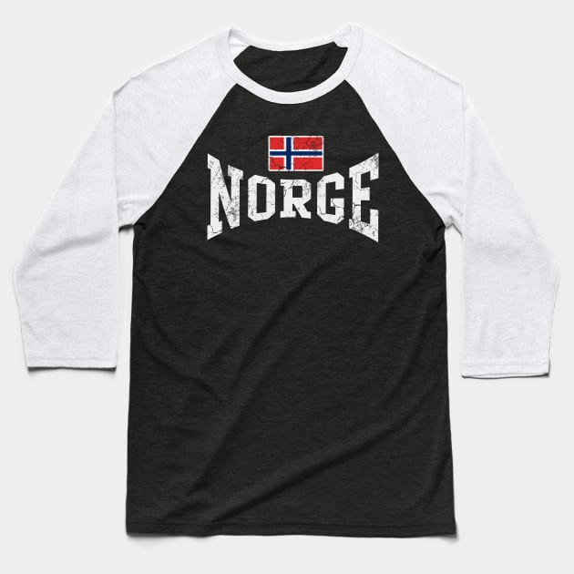 Norge Norway Flag Norwegian Vintage Faded Baseball T-Shirt by E